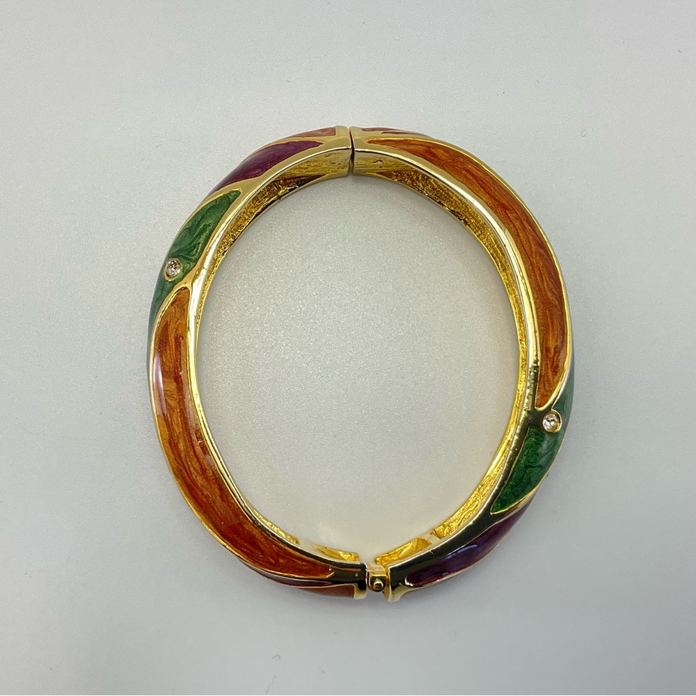 NWOT Enamel Bangle Bracelet with Clear Crystals, Hinged Cuff, Modern, Elegant - Picture 8 of 11